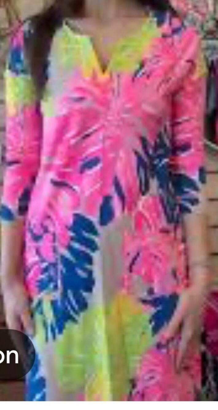 Lilly Pulitzer Pink Blue Tie Dye 3/4 Sleeve V-Neck Mini Dress Women Size S